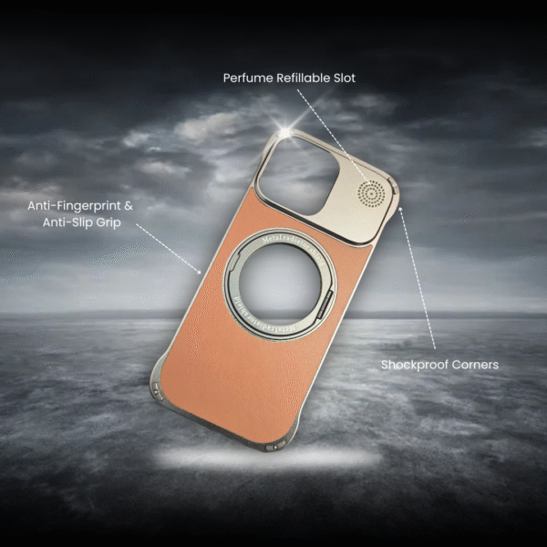 I Phone 16 Pro Max Premium Hard Back Cover – Leather Finish with Perfume Holder magnetic support - Image 4