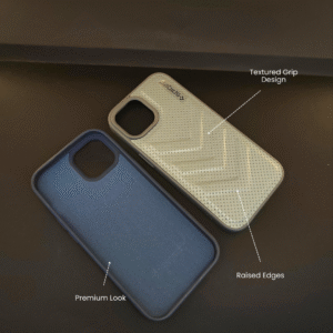 I Phone 15 Protective Case Premium Blue & Grey Textured Grip Shockproof & Raised Edges